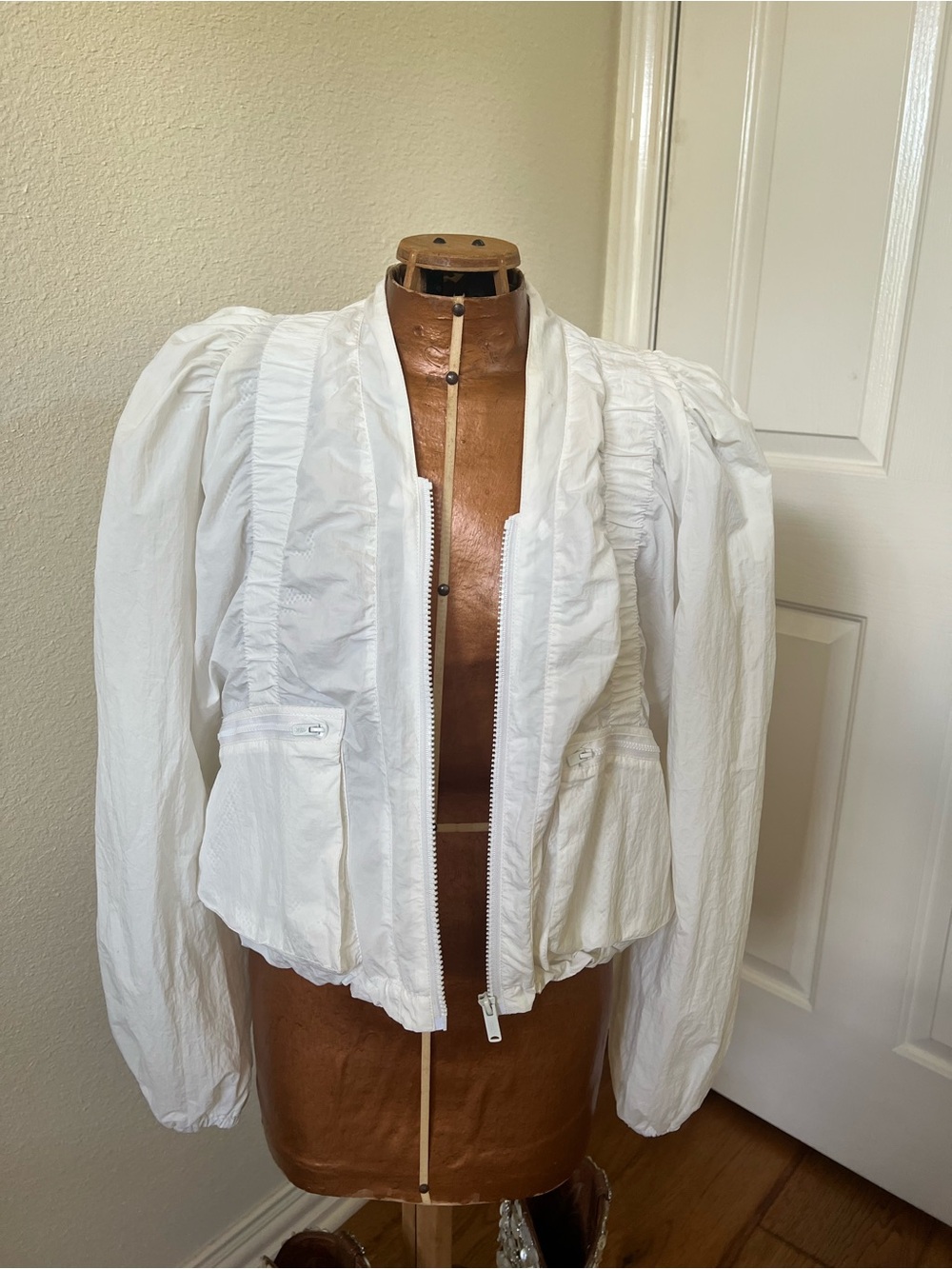 FP Movement by Free People White Ruffle-Trim Bomber Jacket